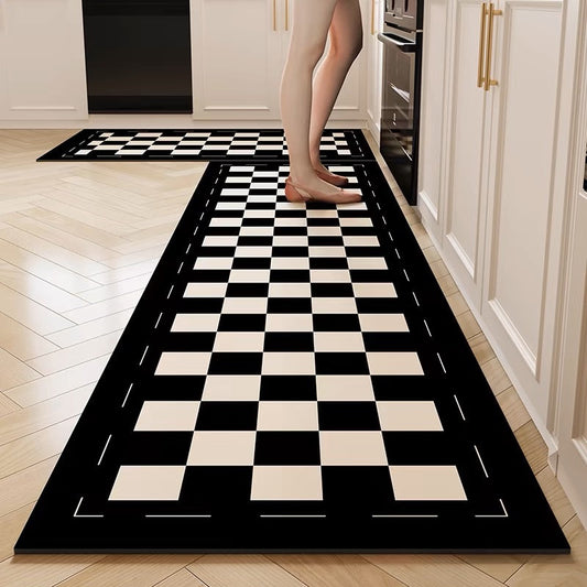 Tapete de Cozinha Estilo Xadrez – Secagem Rápida e Antiderrapante Premium